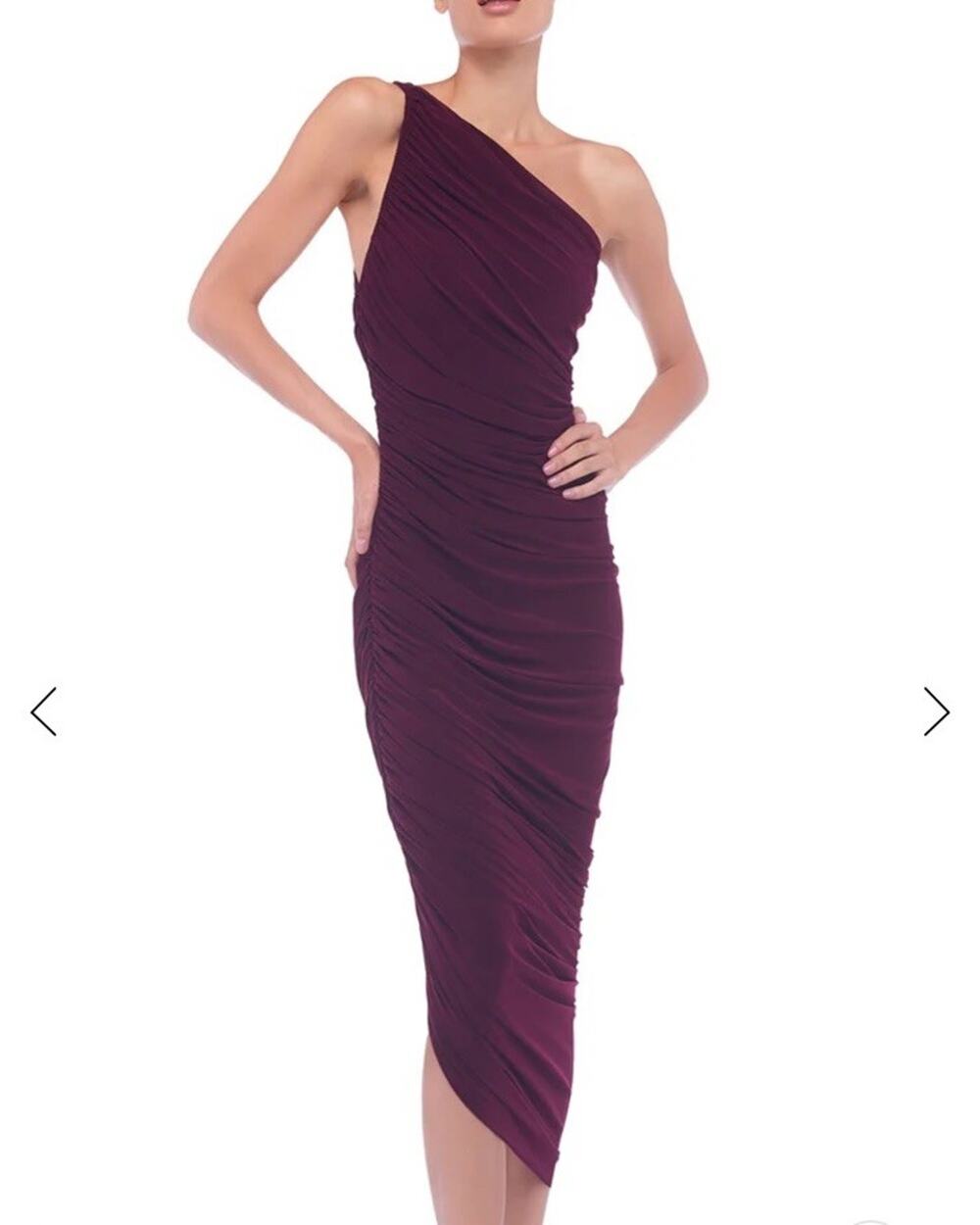 Norma Kamali Diana Dress Size S Plum Bodycon One Shoulder Ruching Wedding Guest